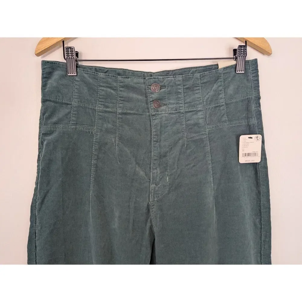 NWT Free People We The Free Jayde High Rise Corduroy Flare Pant Huntress Green